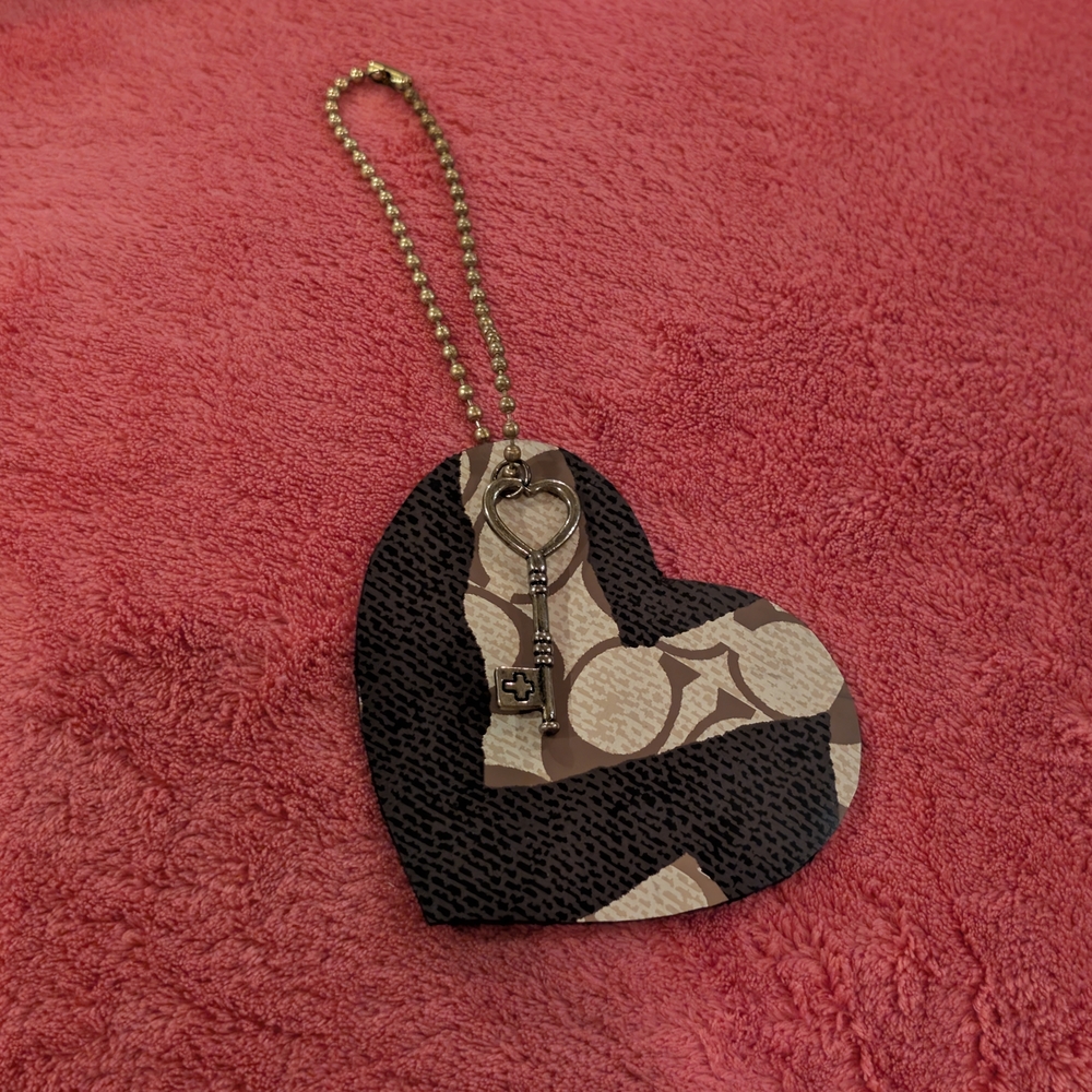 Heart Keychain Charm Handmade from Authentic Coach Pammie Zebra Boots